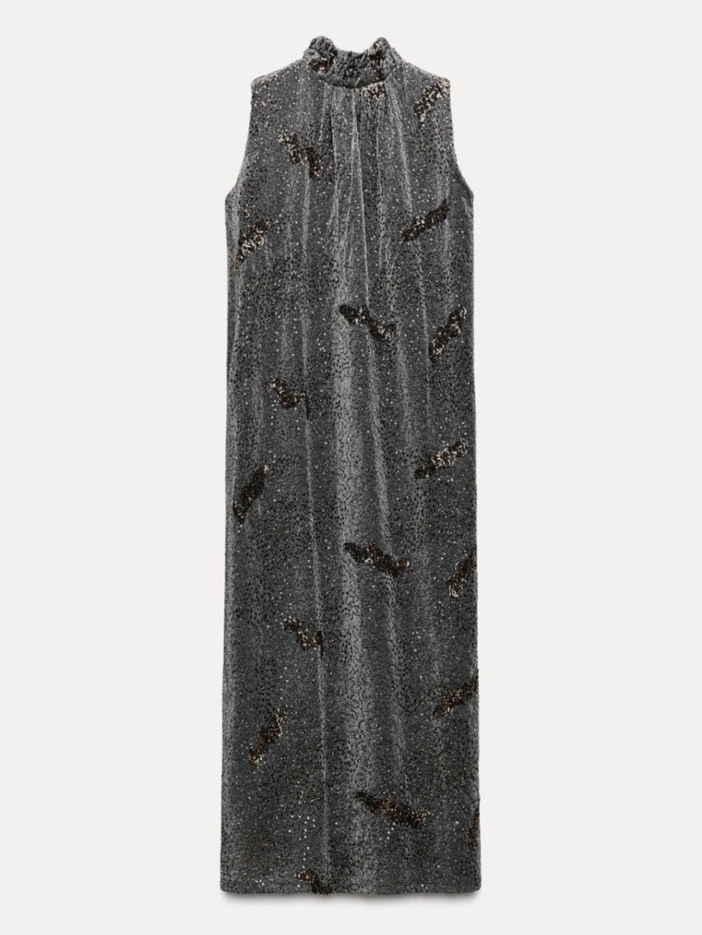 ZARA Runway WOMAN SEQUIN Metallic MIDI DRESS SILVER Silver